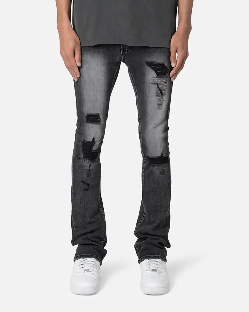 Mnml X635 Ripped Flare Denim Jeans Black 1