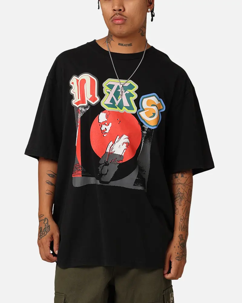 Nas Multicoloured Logo T-Shirt Washed Black 1