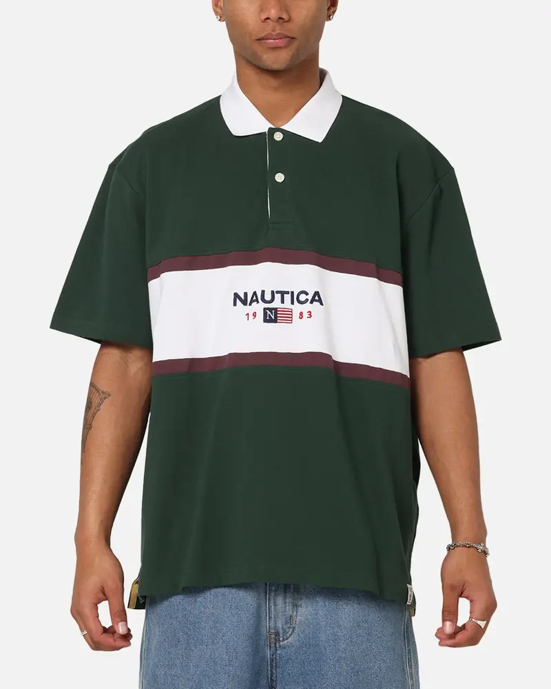 Nautica 83-Flag Block Polo T-Shirt Green/White 1