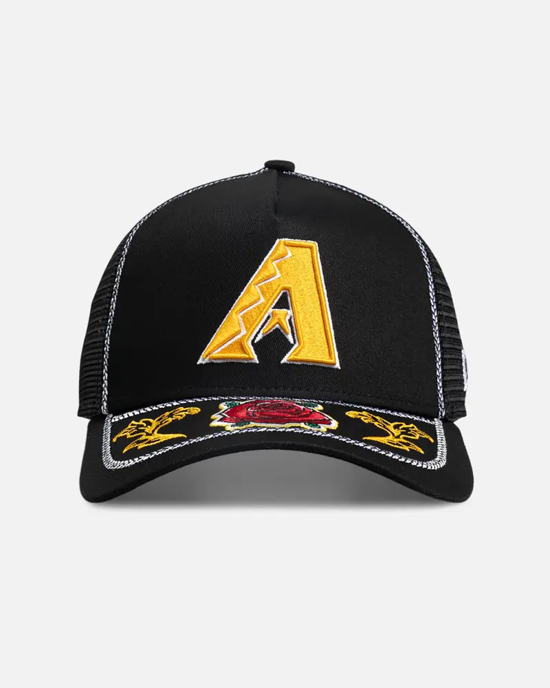 New Era Arizona Diamondbacks 'Rose Visor' 9Forty A-Frame Trucker Snapback Black/Rose 1