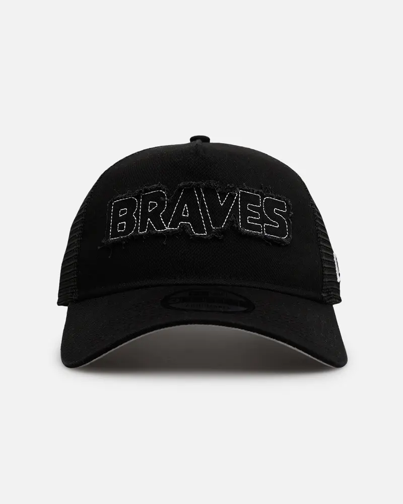 New Era Atlanta Braves 'Distressed' 9Forty A-Frame Trucker Snapback Black/White 1