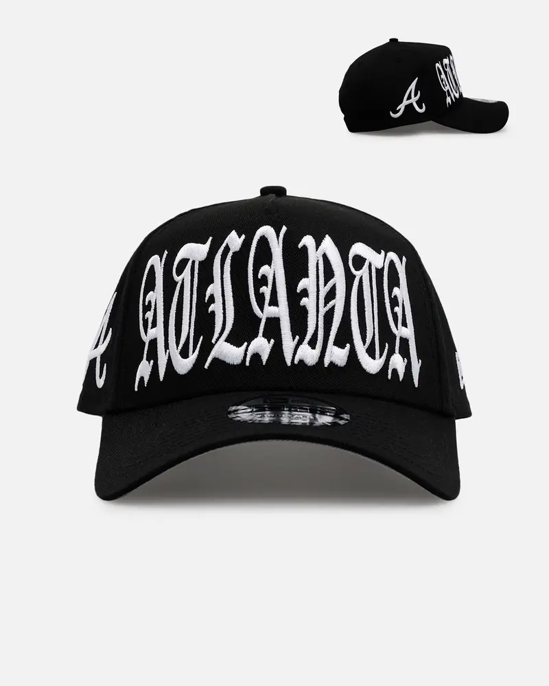 New Era Atlanta Braves 'Oversized Gothic Script Crown' 9Forty A-Frame Snapback Black/White 1