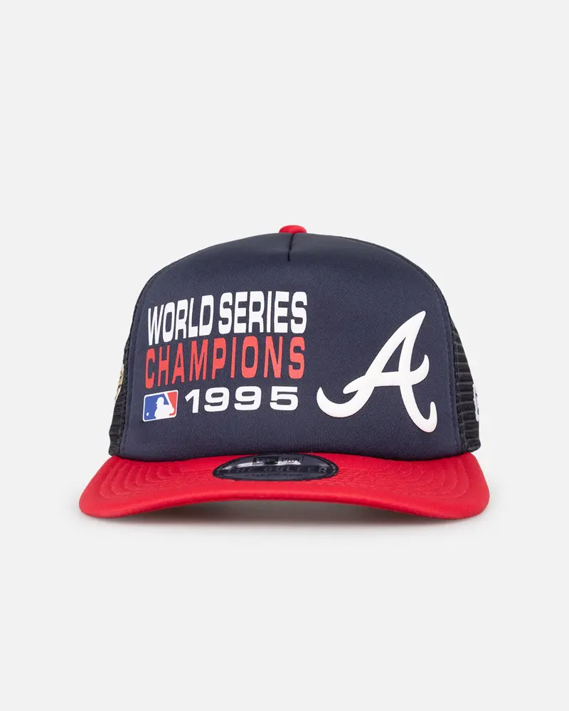New Era Atlanta Braves Pre-Curved Golfer Trucker Snapback Navy/Scarlet 1
