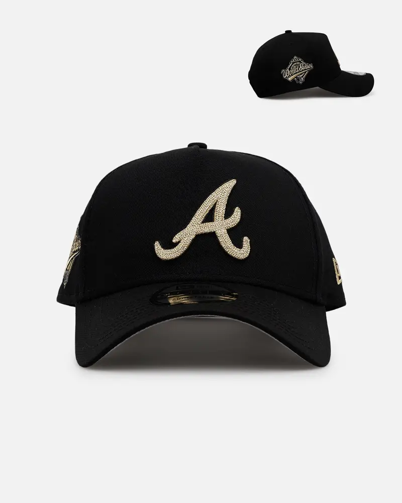 New Era Atlanta Braves 'Raised Metallic Chainstitch' 9Forty A-Frame Snapback Black 1