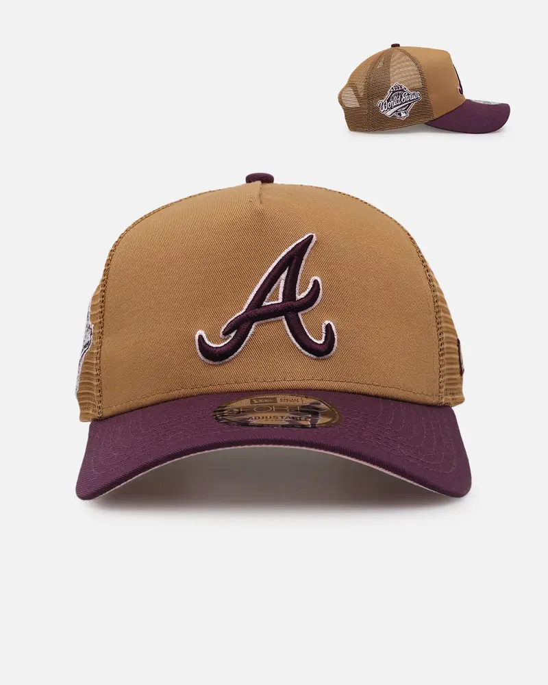 New Era Atlanta Braves 'Rustic Rose' 9Forty A-Frame Trucker Snapback Wheat 1