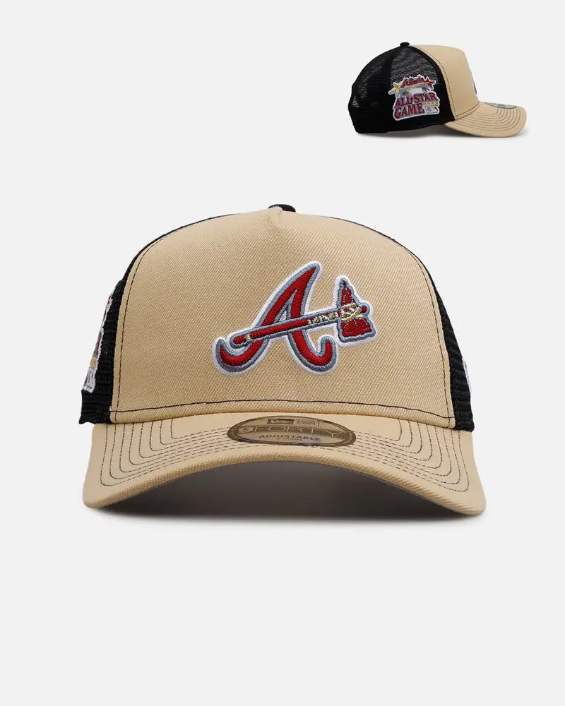 New Era Atlanta Braves 'Vintage Truckers' 9Fortty A-Frame Trucker Snapback Vegas Gold 1