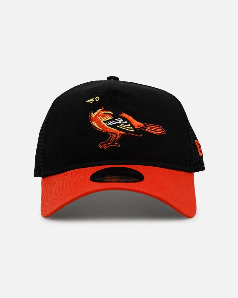 New Era Baltimore Orioles 'Washed Truckers' 9Forty A-Frame Trucker Snapback Official Team Color 1
