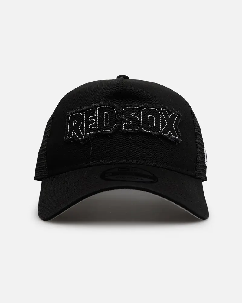 New Era Boston Red Sox 'Distressed' 9Forty A-Frame Trucker Snapback Black/White 1