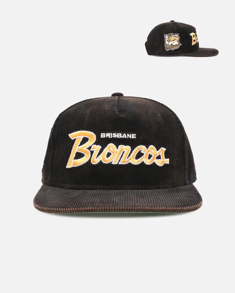 New Era Brisbane Broncos 'Nrl Golfer Washed Black' Pre-Curved Corduroy Golfer Snapback Washed Black 1