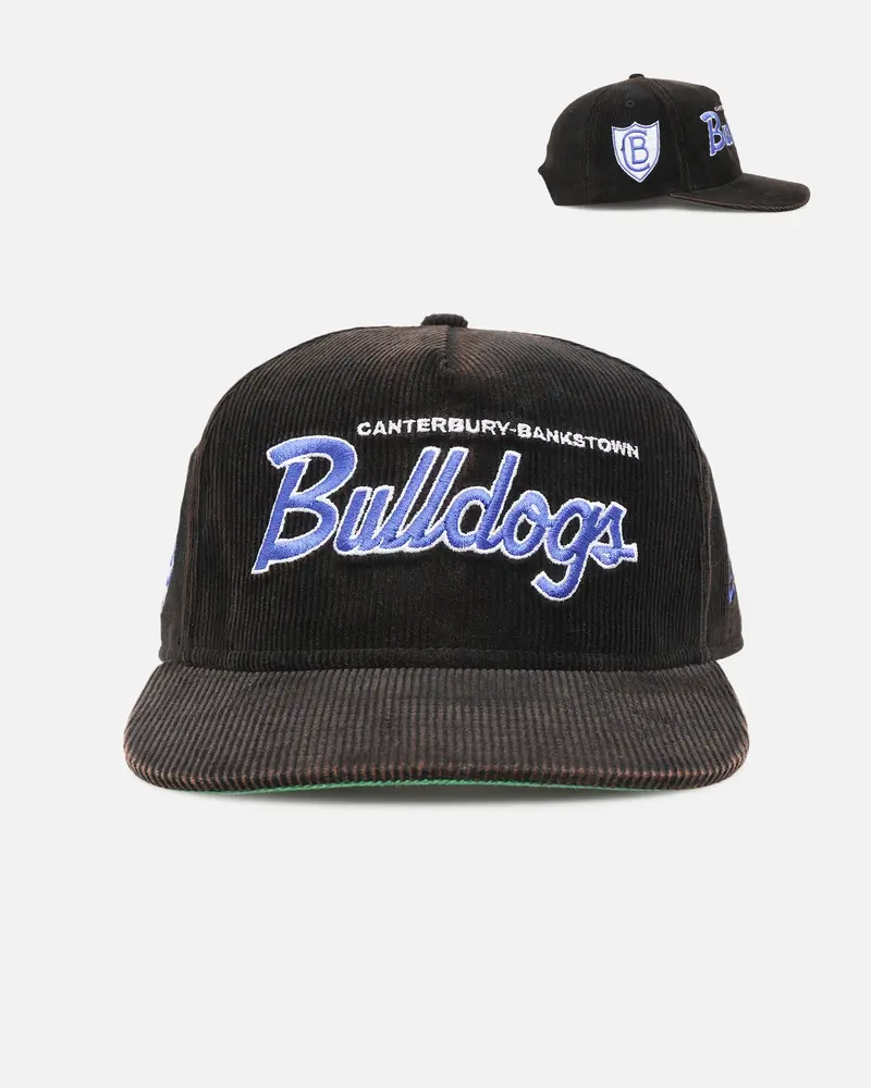 New Era Canterbury-Bankstown Bulldogs 'Nrl Golfer Washed Black' Pre-Curved Corduroy Golfer Snapback Washed Black 1