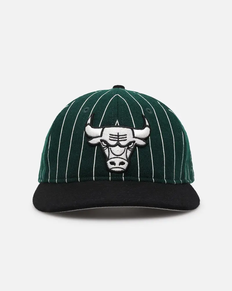 New Era Chicago Bulls 9Fifty Retro Melton Pinstripe Strapback Dark Green/Black 1