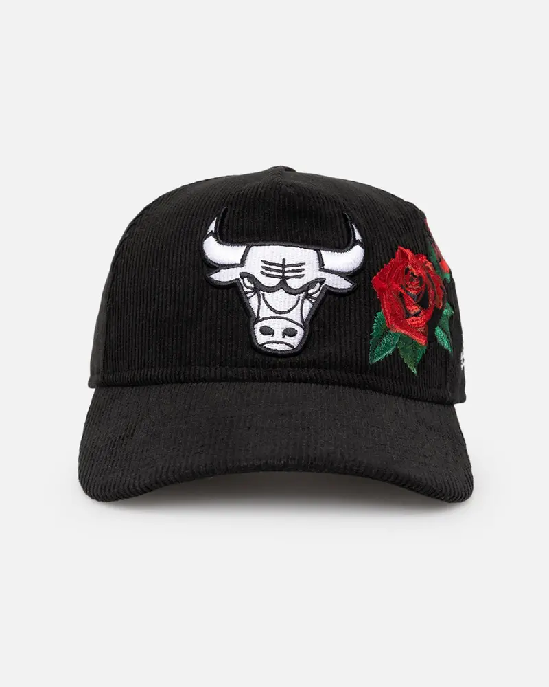 New Era Chicago Bulls 'Corduroy Roses' Golfer Pre-Curved Snapback Black Corduroy/White 1