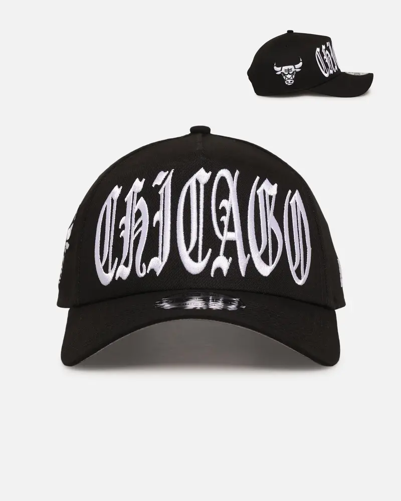 New Era Chicago Bulls 'Oversized Gothic Script Crown' 9Forty A-Frame Snapback Black/White 1