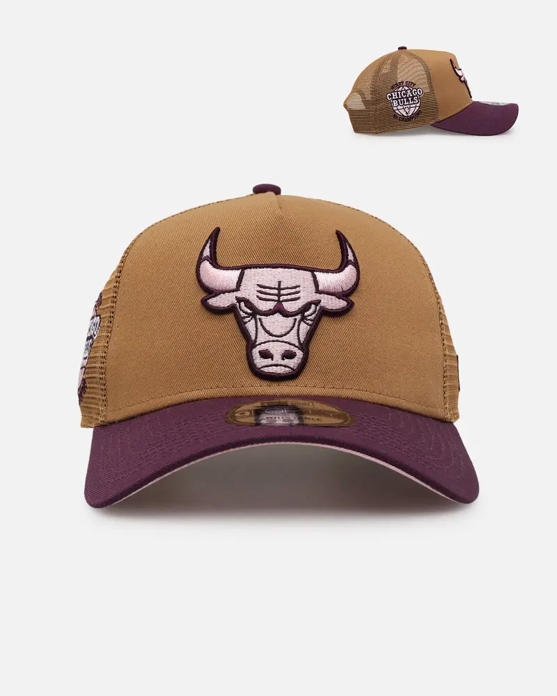 New Era Chicago Bulls 'Rustic Rose' 9Forty A-Frame Trucker Snapback Wheat 1
