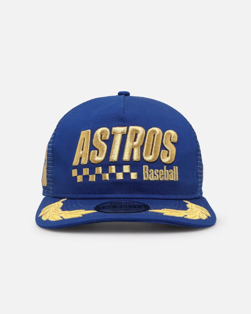 New Era Houston Astros 'Podium Collection' Pre-Curved Golfer Trucker Snapback Light Royal/Metallic Gold 1