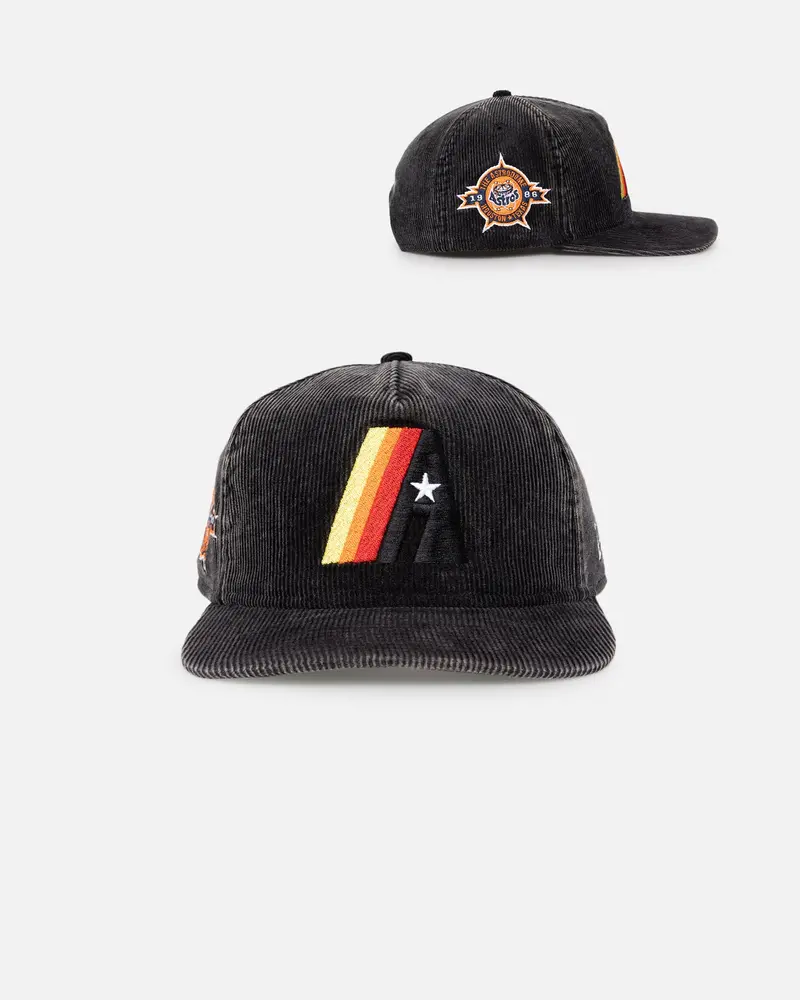 New Era Houston Astros 'Washed Corduroy Golfer' Pre-Curved Golfer Snapback Washed Black 1