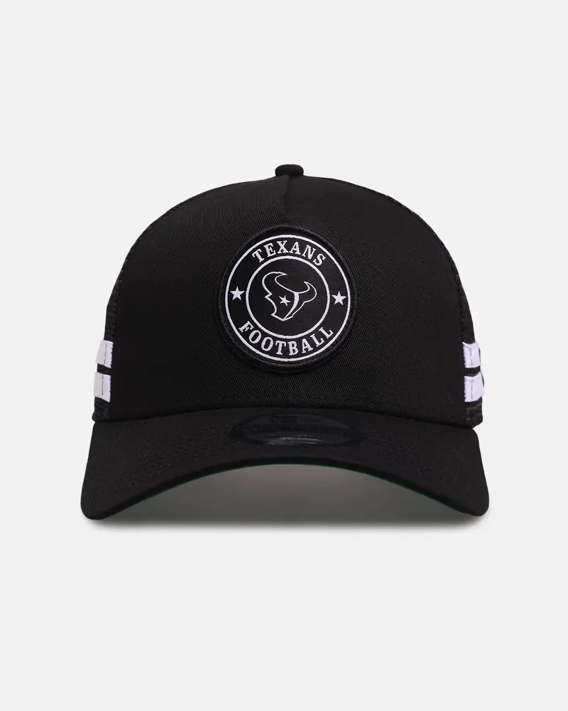 New Era Houston Texans 'Stripe' 9Forty A-Frame Trucker Snapback Black/White 1