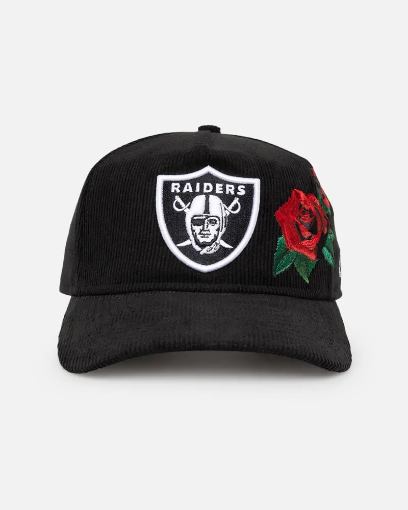 New Era Las Vegas Raiders 'Corduroy Roses' Golfer Pre-Curved Snapback Black Corduroy/White 1