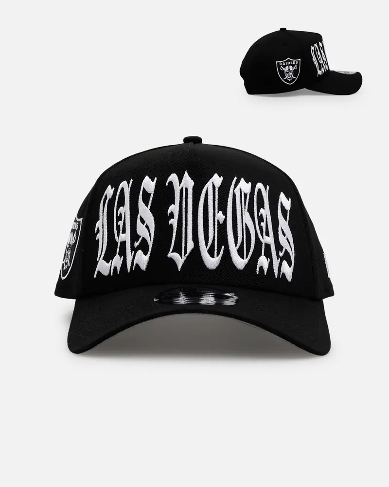 New Era Las Vegas Raiders 'Oversized Gothic Script Crown' 9Forty A-Frame Snapback Black/White 1
