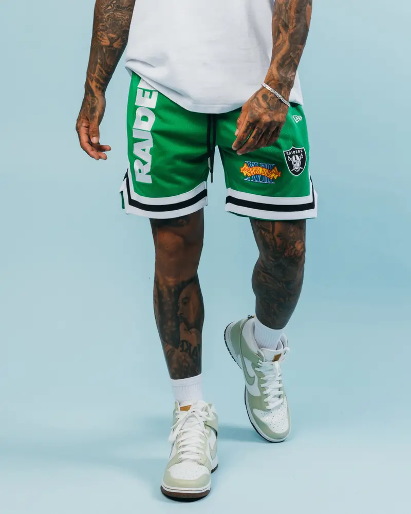 New Era Las Vegas Raiders 'Tropical Punch Script Pack' Mesh Shorts Lucky Green 1