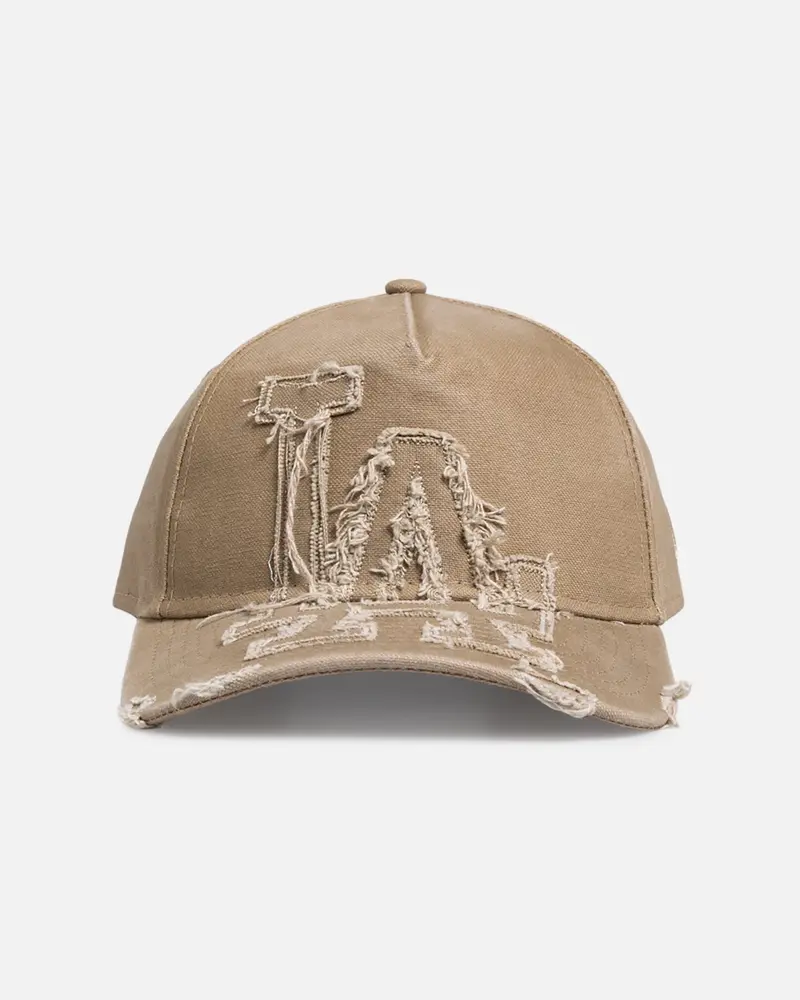 New Era Los Angeles Dodgers 'Applique Distressed' 9Forty A-Frame Snapback Khaki 1