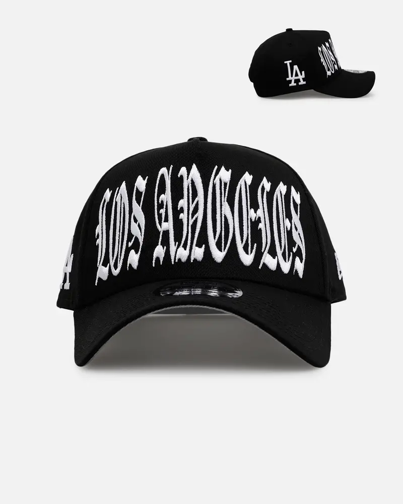 New Era Los Angeles Dodgers 'Oversized Gothic Script Crown' 9Forty A-Frame Snapback Black/White 1