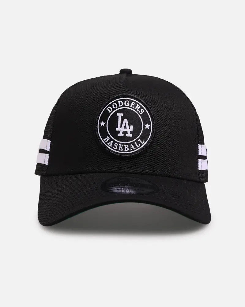 New Era Los Angeles Dodgers 'Stripe' 9Forty A-Frame Trucker Snapback Black/White 1