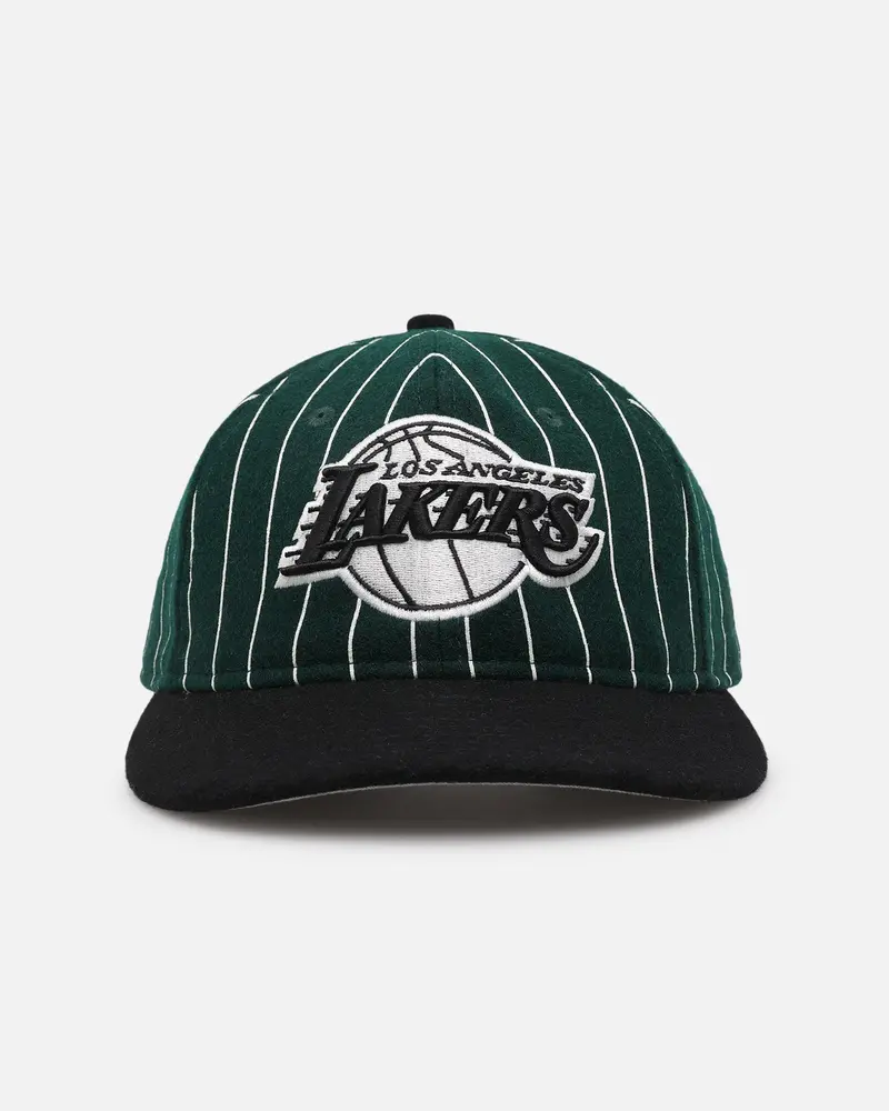 New Era Los Angeles Lakers 9Fifty Retro Melton Pinstripe Strapback Dark Green/Black 1
