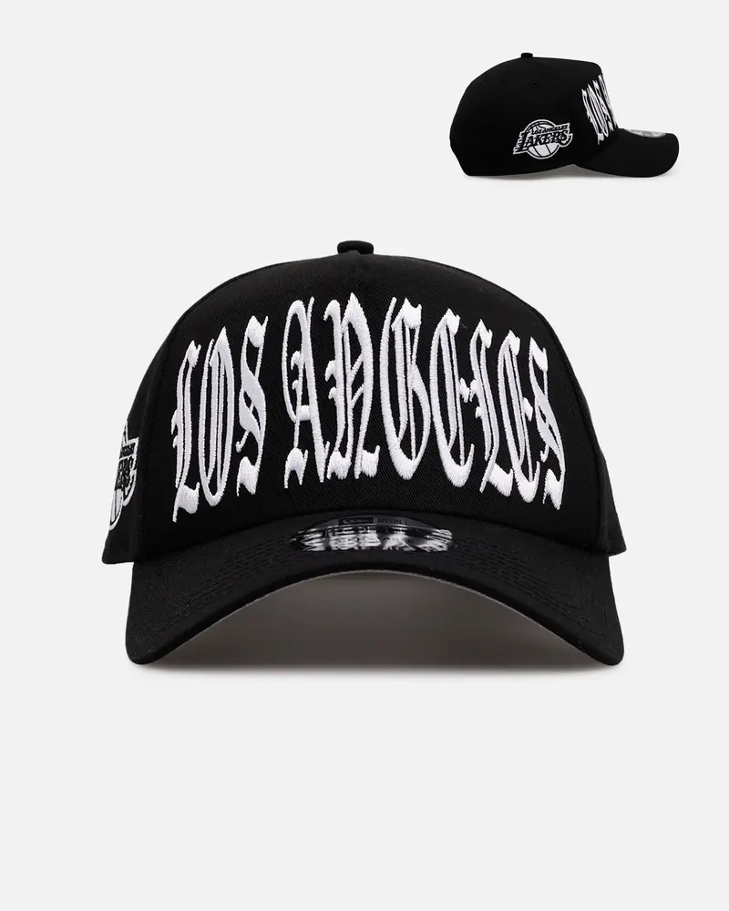 New Era Los Angeles Lakers 'Oversized Gothic Script Crown' 9Forty A-Frame Snapback Black/White 1