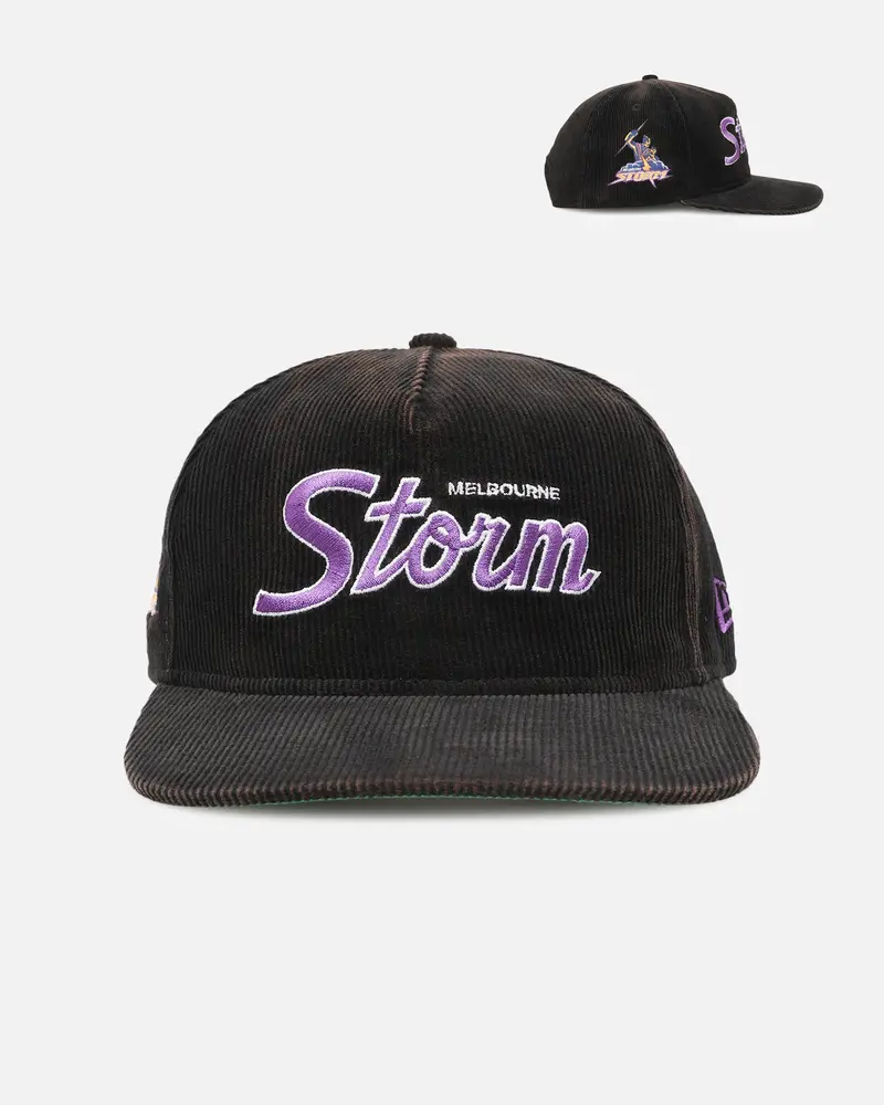 New Era Melbourne Storm 'Nrl Golfer Washed Black' Pre-Curved Corduroy Golfer Snapback Washed Black 1