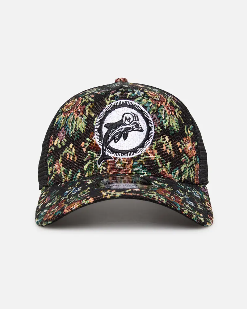 New Era Miami Dolphins 'Black Floral Tapestry' 9Forty A-Frame Trucker Snapback Tapestry 1
