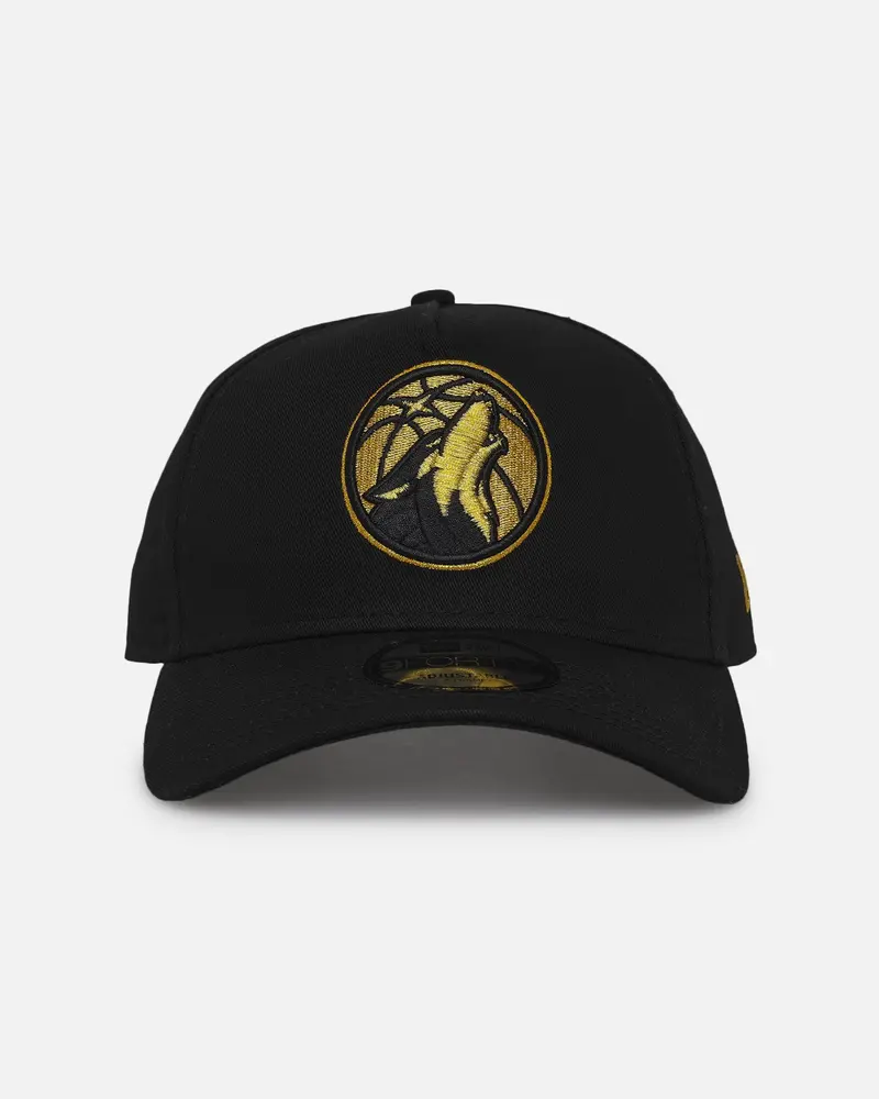 New Era Minnesota Timberwolves 'Nba Black & Gold Embroidery' 9Forty A-Frame Snapback Black/Gold 1