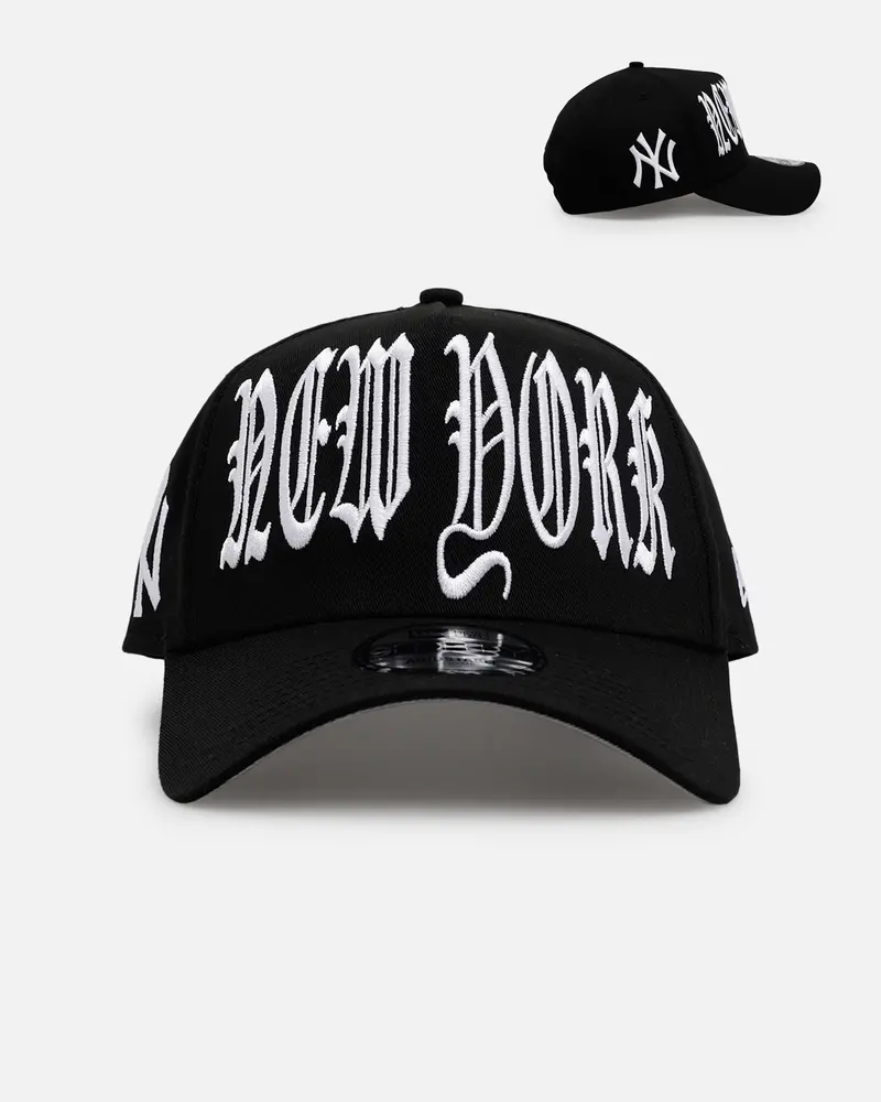 New Era New York Yankees 'Oversized Gothic Script Crown' 9Forty A-Frame Snapback Black/White 1