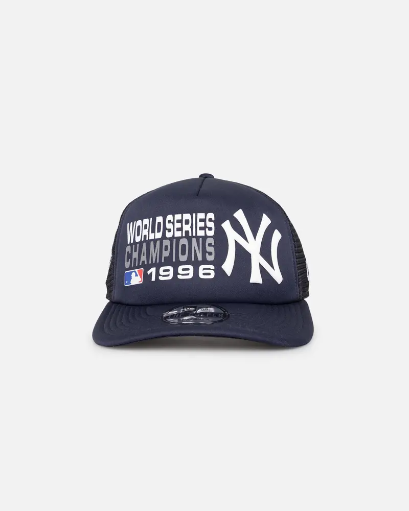 New Era New York Yankees 'Puff Print' Pre-Curved Golfer Trucker Snapback Navy 1
