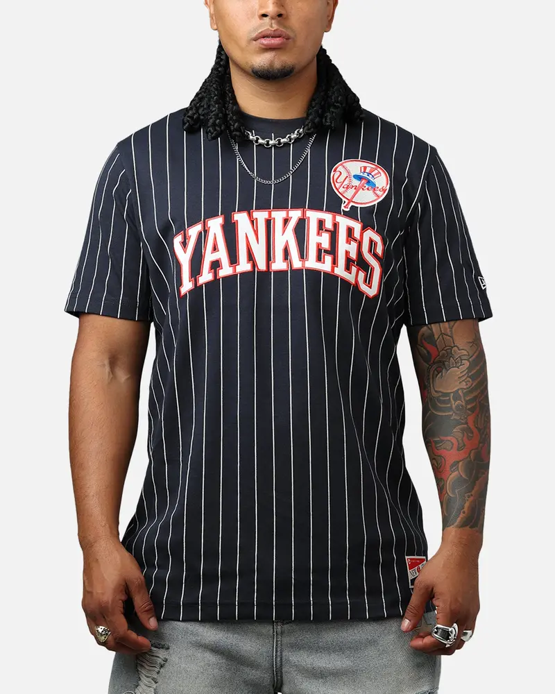 New Era New York Yankees Throwback Pinstripe T-Shirt Navy 1