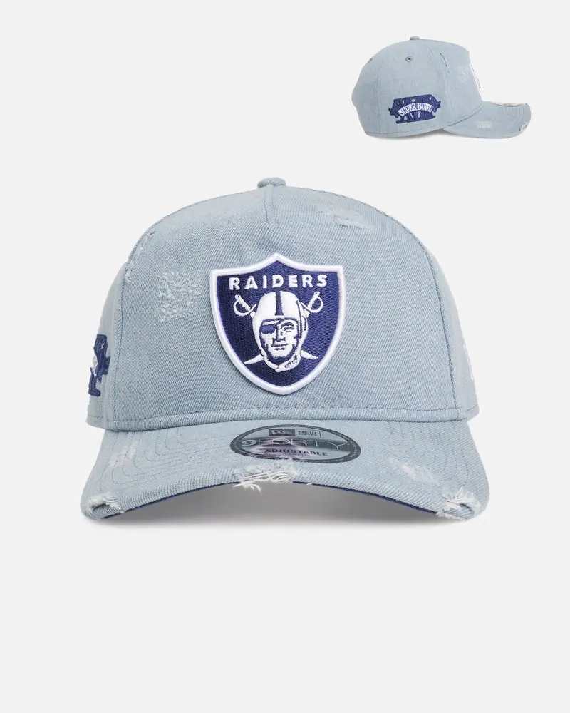 New Era Oakland Raiders 'Distressed Denim' 9Forty A-Frame Snapback Light Wash Denim 1