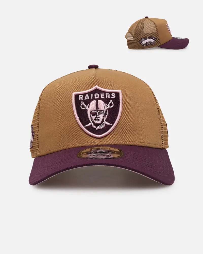 New Era Oakland Raiders 'Rustic Rose' 9Forty A-Frame Trucker Snapback Wheat 1