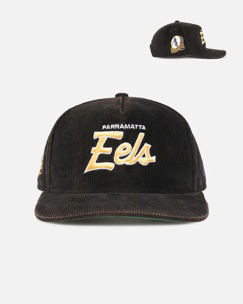 New Era Parramatta Eels 'Nrl Golfer Washed Black' Pre-Curved Corduroy Golfer Snapback Washed Black 1