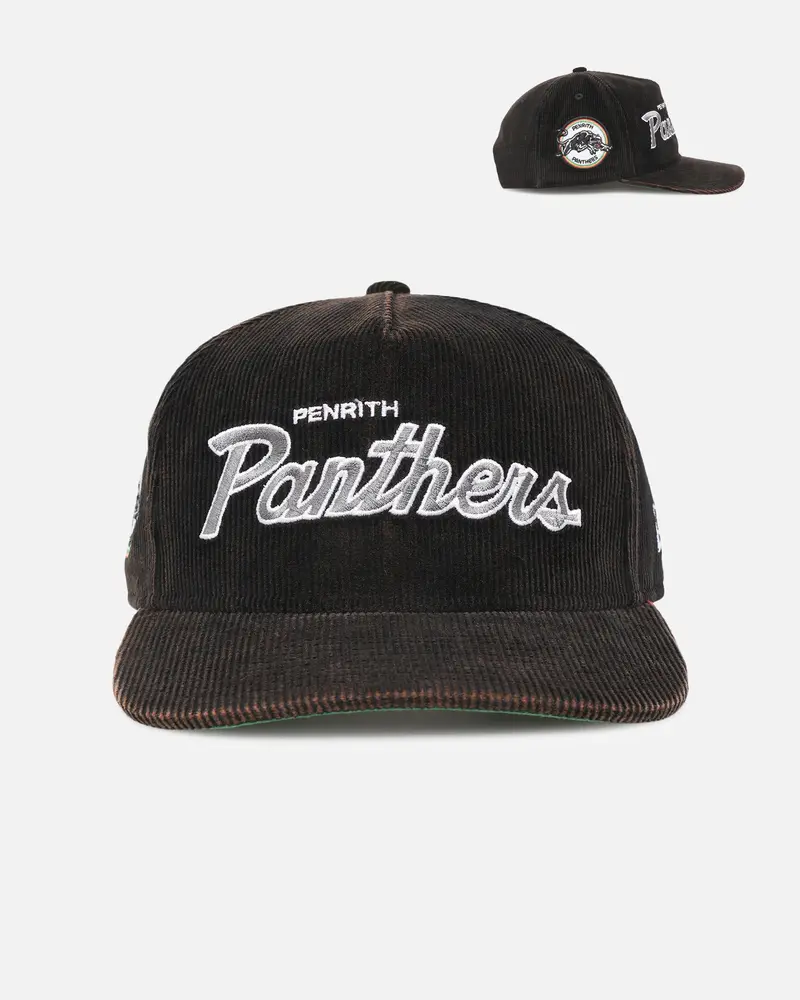 New Era Penrith Panthers 'Nrl Golfer Washed Black' Pre-Curved Corduroy Golfer Snapback Washed Black 1