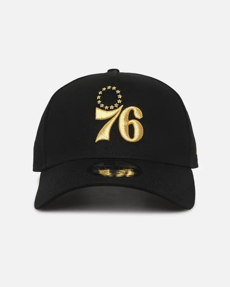 New Era Philadelphia 76Ers 'Nba Black & Gold Embroidery' 9Forty A-Frame Snapback Black/Gold 1