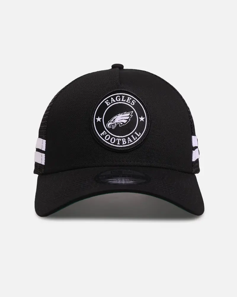 New Era Philadelphia Eagles 'Stripe' 9Forty A-Frame Trucker Snapback Black/White 1