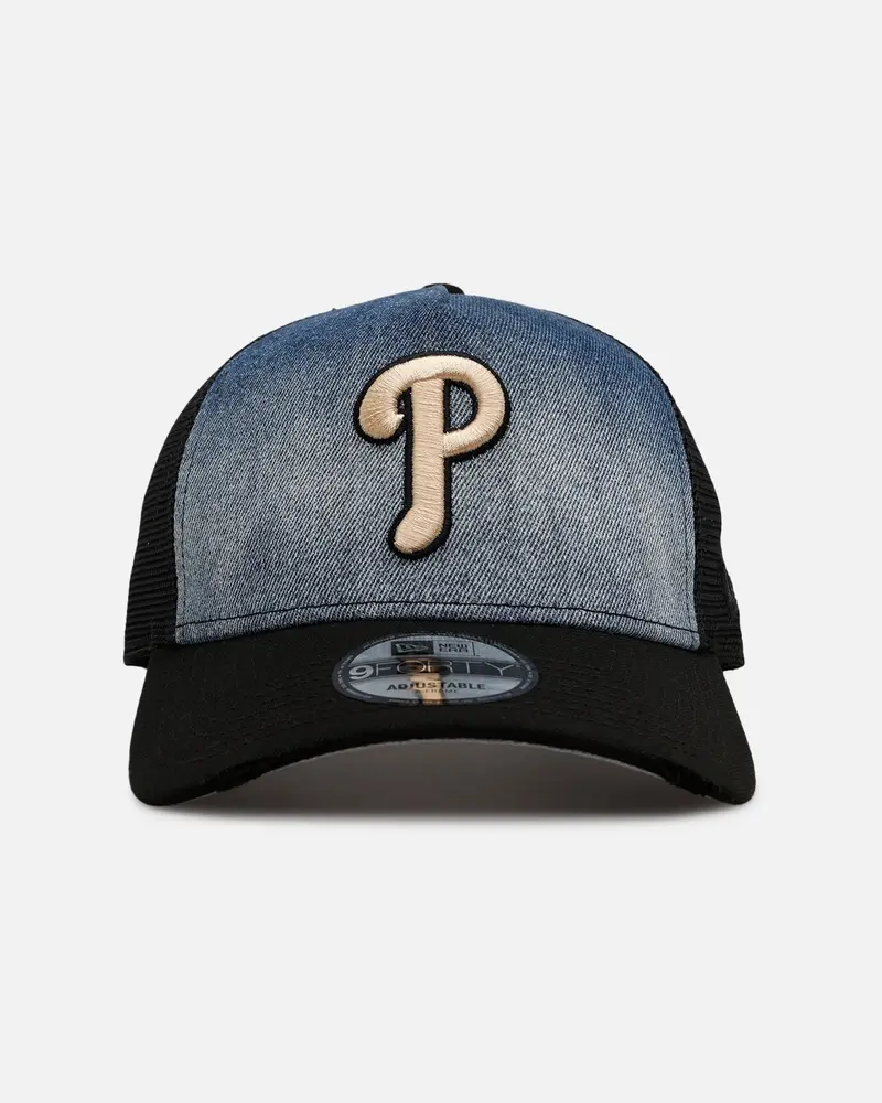 New Era Philadelphia Phillies 'Bleach' 9Forty A-Frame Trucker Snapback Denim 1