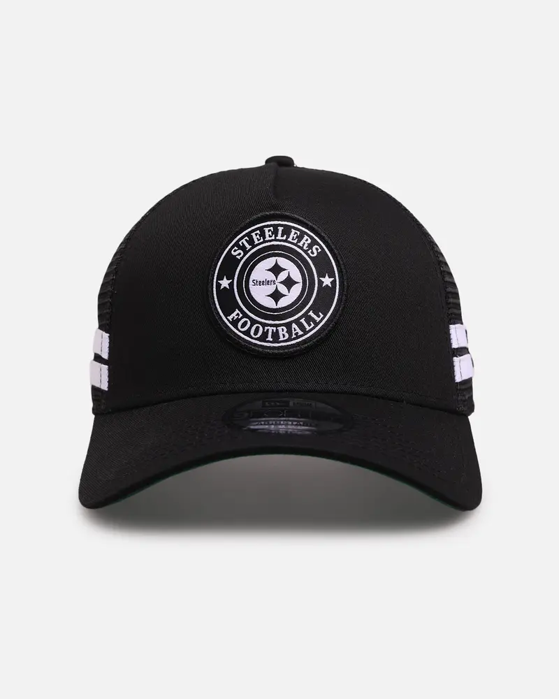 New Era Pittsburgh Steelers 'Stripe' 9Forty A-Frame Trucker Snapback Black/White 1