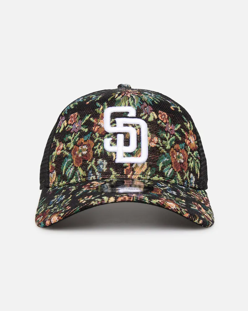 New Era San Diego Padres 'Black Floral Tapestry' 9Forty A-Frame Trucker Snapback Tapestry 1