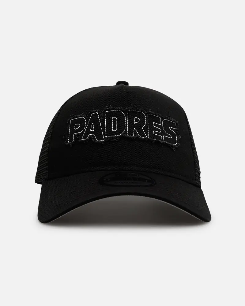 New Era San Diego Padres 'Distressed' 9Forty A-Frame Trucker Snapback Black/White 1