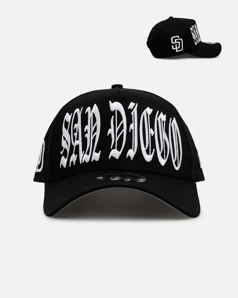 New Era San Diego Padres 'Oversized Gothic Script Crown' 9Forty A-Frame Snapback Black/White 1