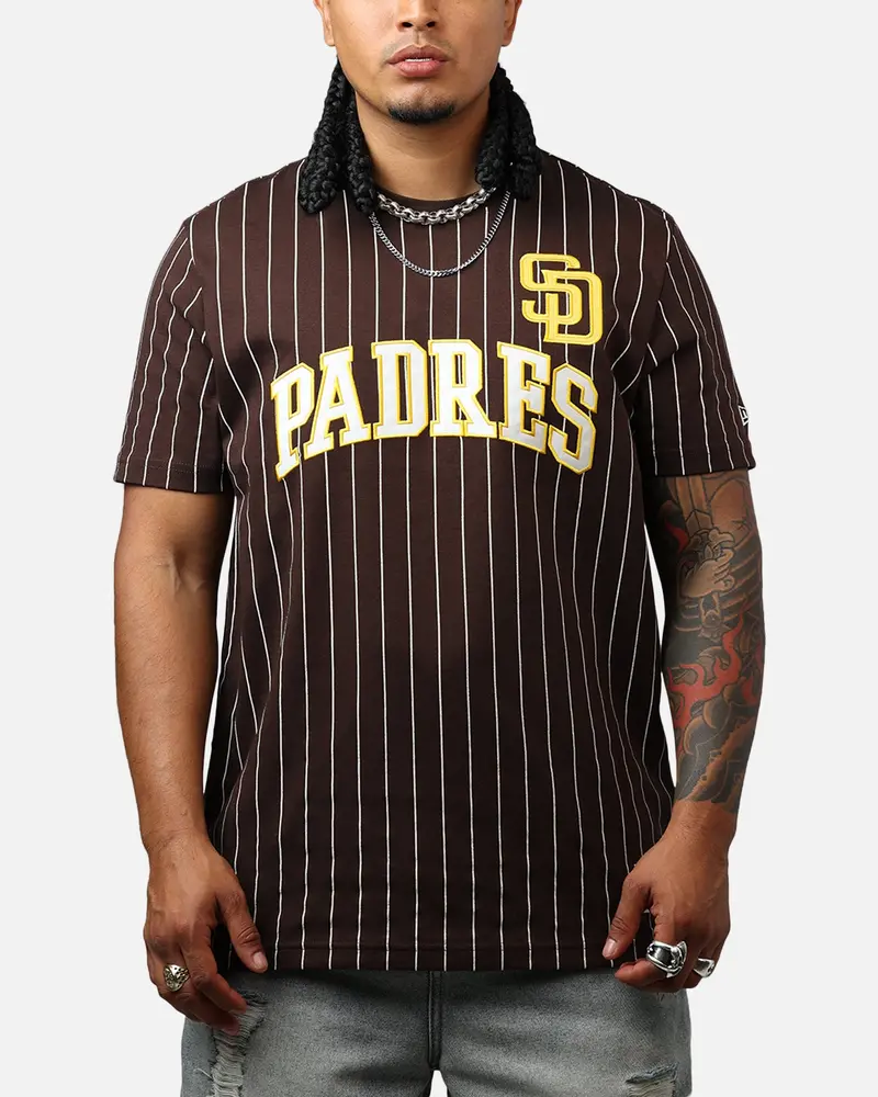 New Era San Diego Padres Throwback Pinstripe T-Shirt Brown 1