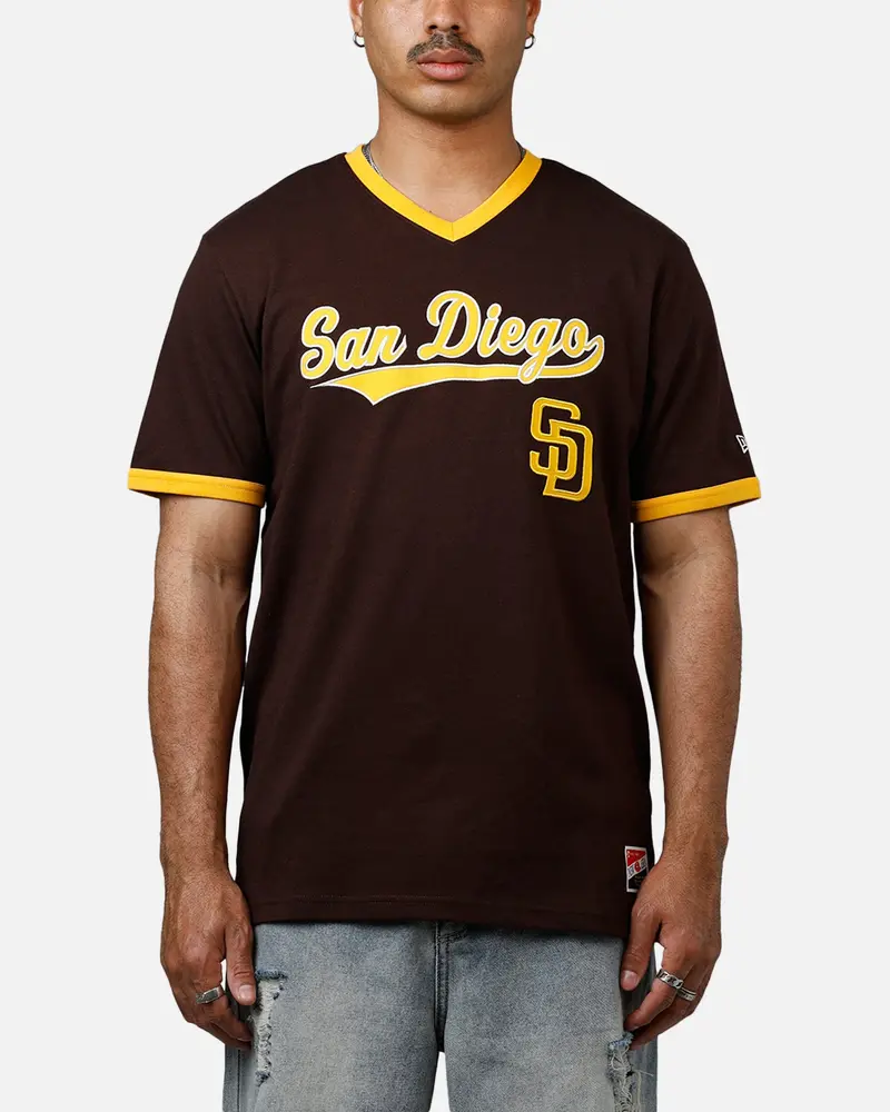 New Era San Diego Padres Throwback V-Neck T-Shirt Brown 1