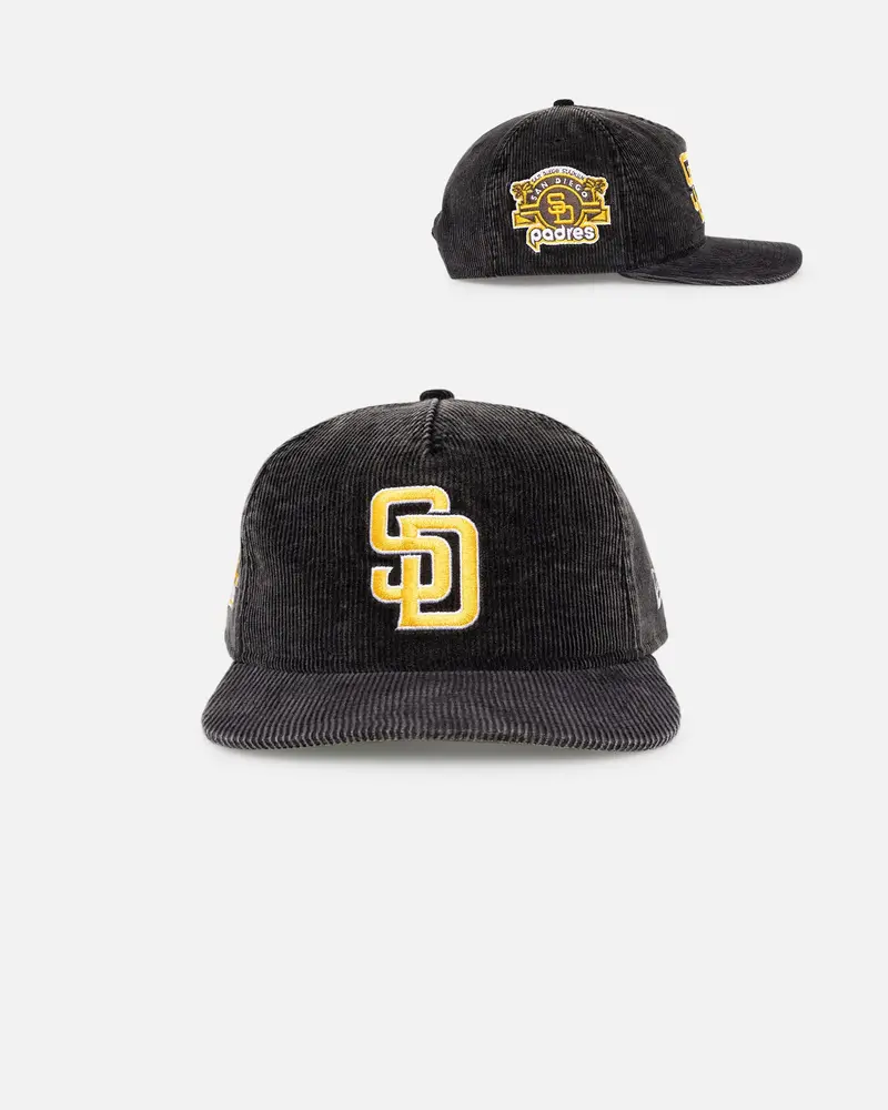 New Era San Diego Padres 'Washed Corduroy Golfer' Pre-Curved Golfer Snapback Washed Black 1