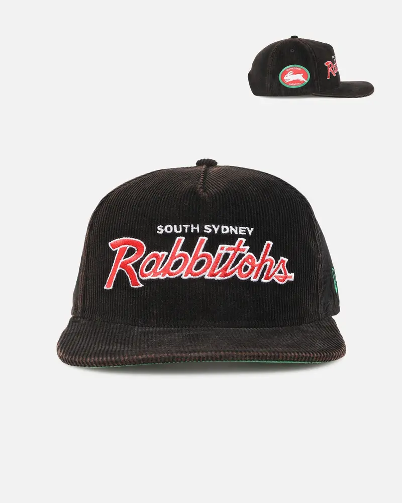 New Era South Sydney Rabbitohs 'Nrl Golfer Washed Black' Pre-Curved Corduroy Golfer Snapback Washed Black 1